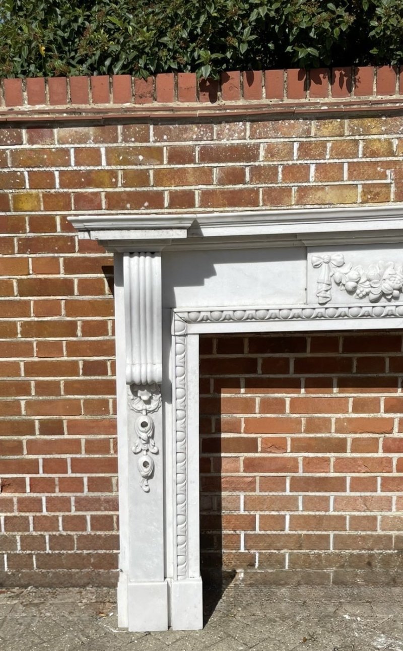 Fine Pair of Large Antique Edwardian Quality Carved White Marble Fireplaces - Image 10